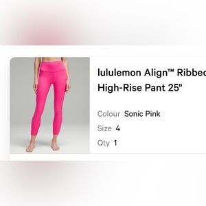 Align ribbed high rise pants 25” EUC Sonic Pink